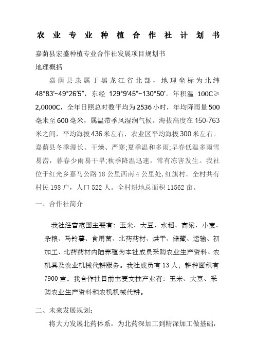 农业专业种植合作社计划书