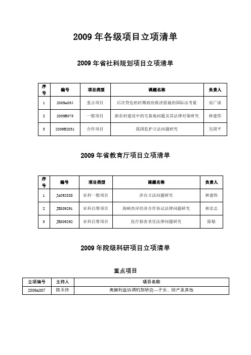 2009年各级项目立项清单【模板】