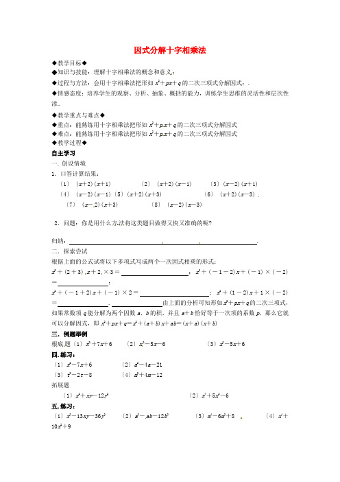 同课异构《因式分解》十字相乘法》教案 (省一等奖) 