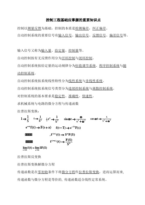 控制工程基础应掌握的重要知识点