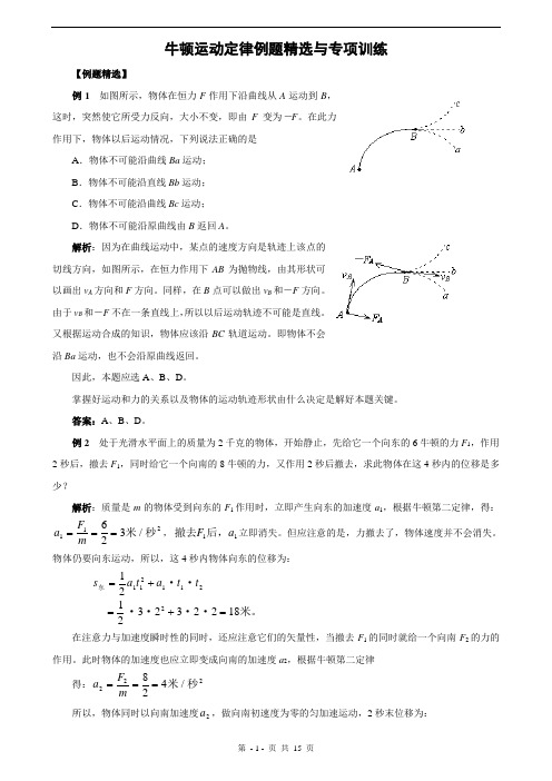 牛顿运动定律例题精选与专项训练