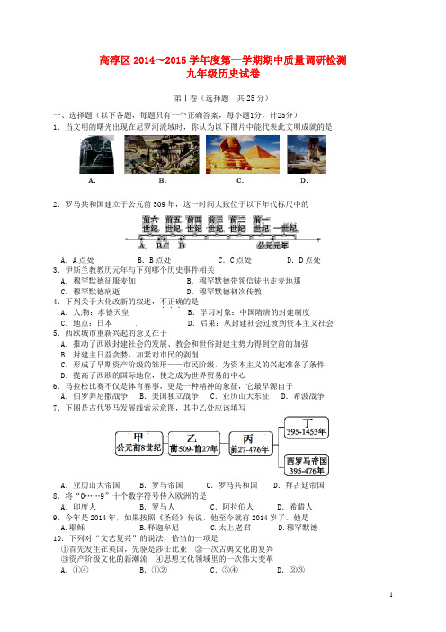 江苏省南京市高淳区九年级历史上学期期中质量调研检测试题 新人教版