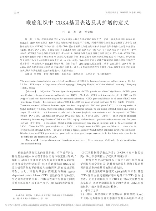 喉癌组织中CDK4基因表达及其扩增的意义