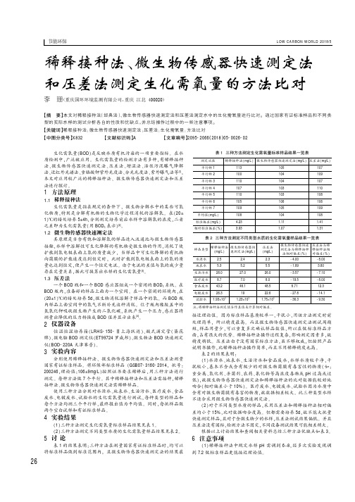 稀释接种法、微生物传感器快速测定法和压差法测定生化需氧量的方法比对