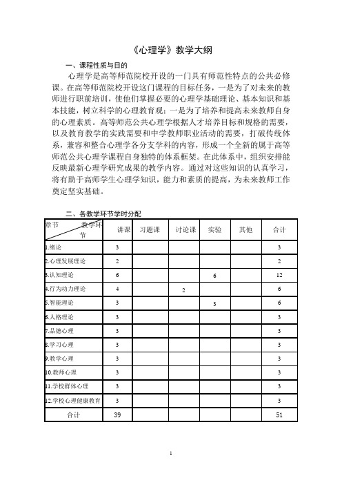 心理学  教学大纲