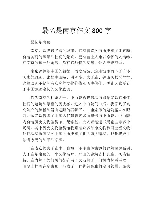 最忆是南京作文800字