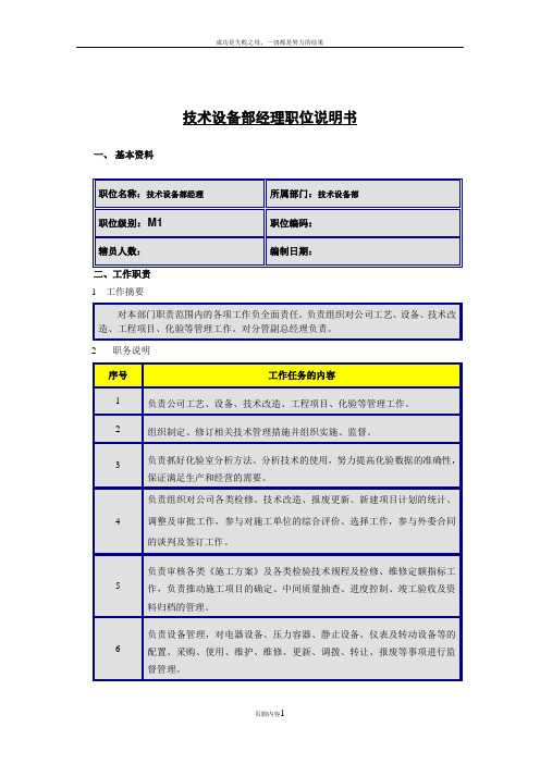 【岗位说明书】石化有限公司技术设备部经理岗位说明书(WORD3页)