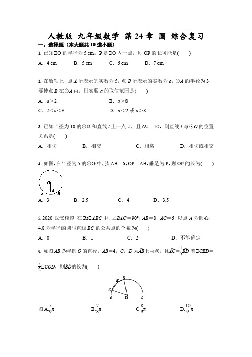 人教版 九年级数学上册  第24章 圆 综合复习(含答案)