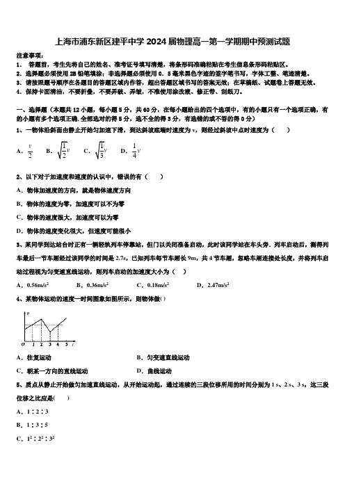 上海市浦东新区建平中学2024届物理高一第一学期期中预测试题含解析