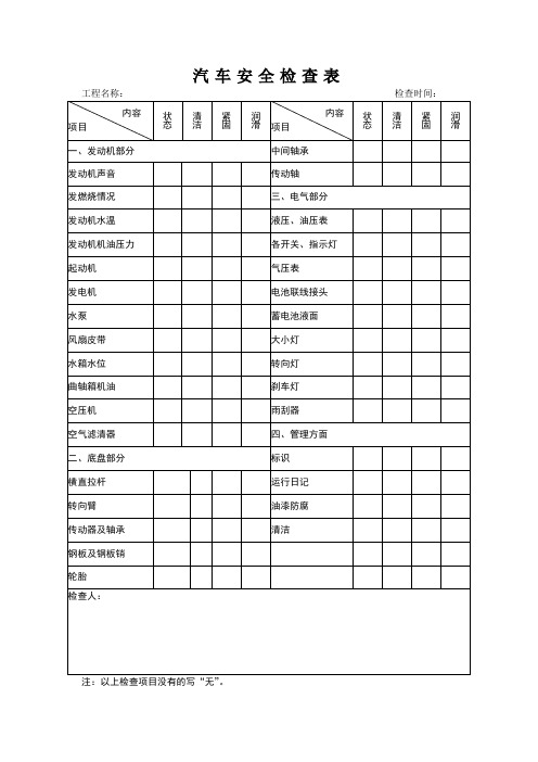 汽车安全检查表