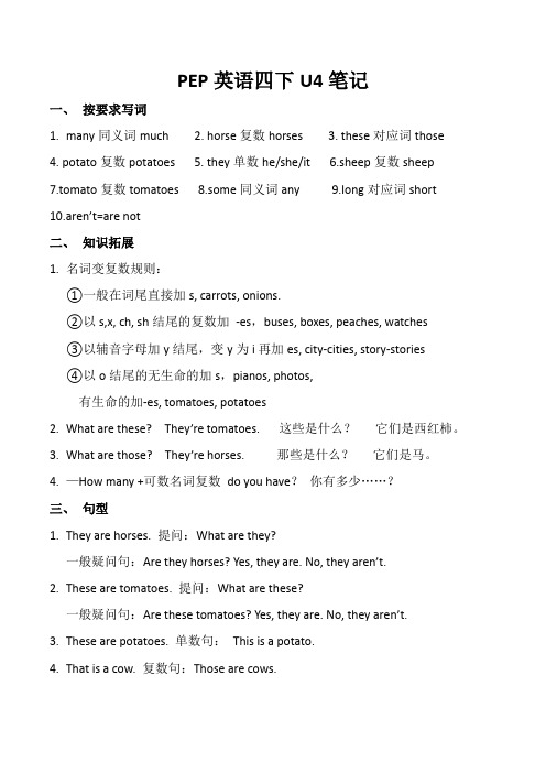 PEP英语四下U4笔记