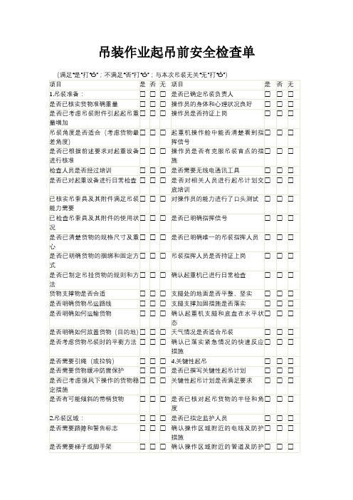 吊装作业起吊前安全检查单