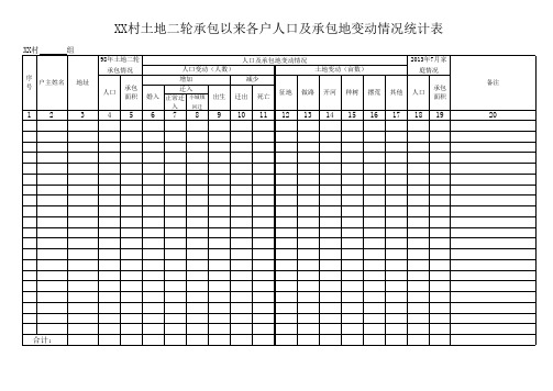 XX村二轮土地承包情况统计表