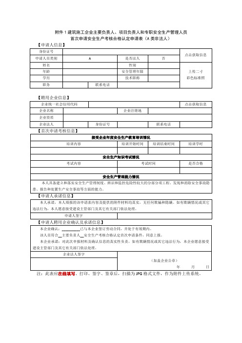 首次申请安全生产考核合格认定申请表(A类非法人)