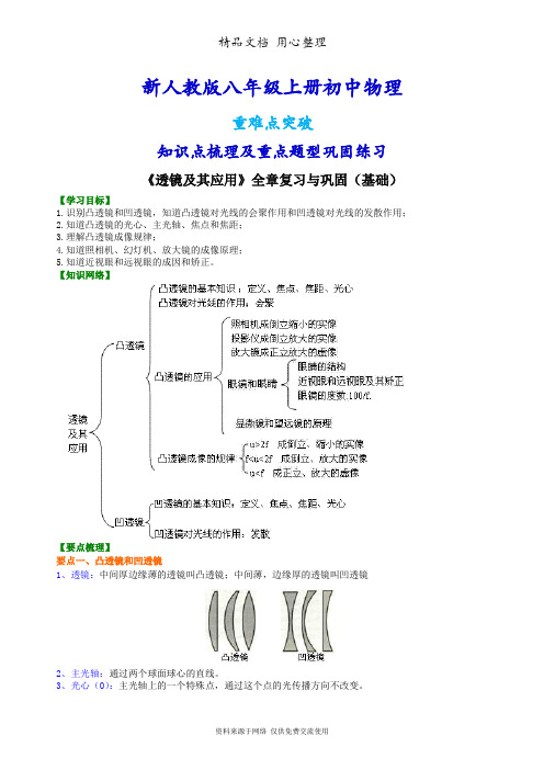 新人教版八年级上册物理[《透镜及其应用》全章复习与巩固(基础) 知识点整理及重点题型梳理]