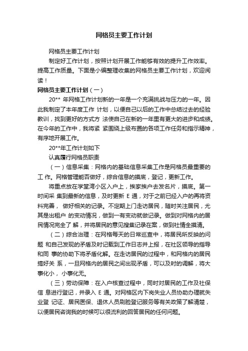 网格员主要工作计划