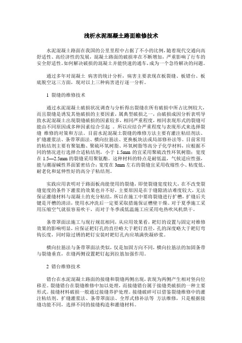 浅析水泥混凝土路面维修技术