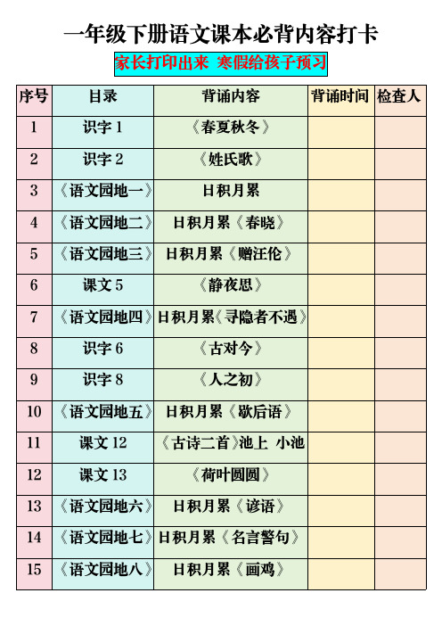 一年级下册语文课本必背内容打卡