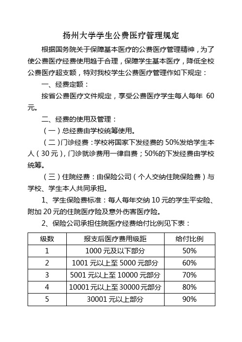 扬州大学学生公费医疗管理规定