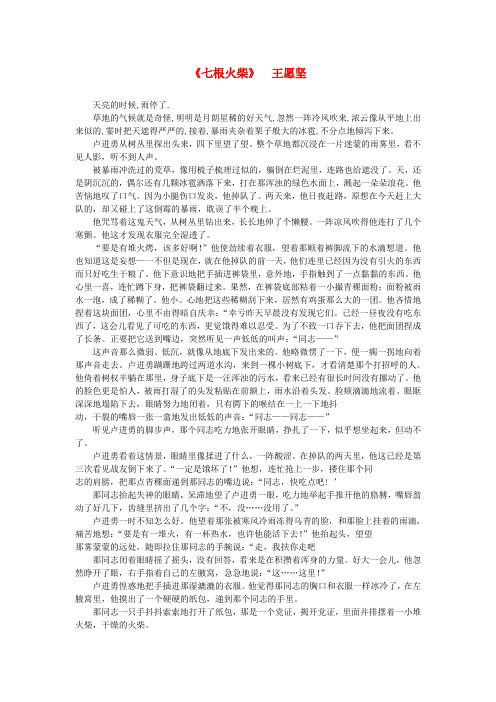 高中语文 课外阅读之近代名作精选 王愿坚《七根火柴》素材