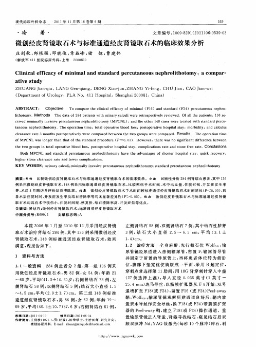 微创经皮肾镜取石术与标准通道经皮肾镜取石术的临床效果分析