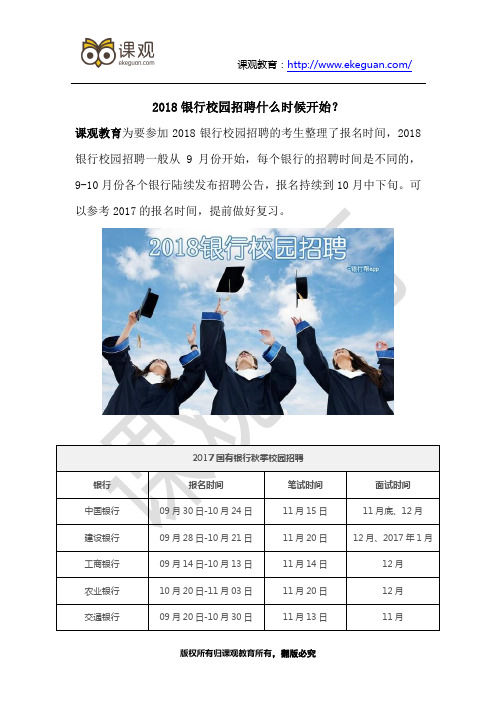 2018银行校园招聘什么时候开始？