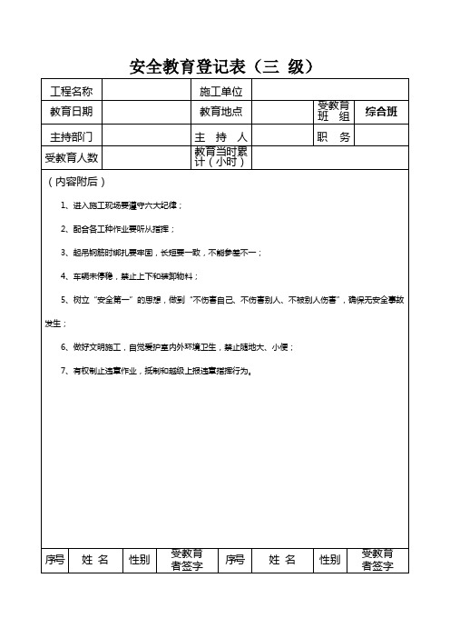 安全教育登记表三级