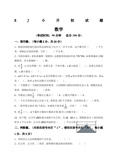 人教版小升初数学毕业试题选及答案