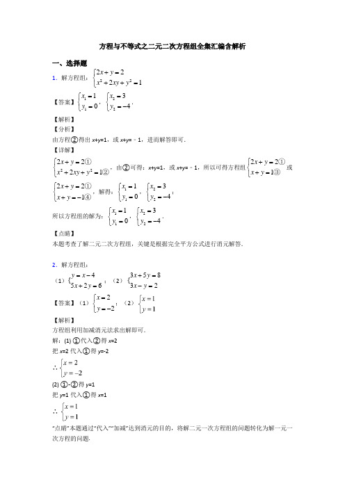 方程与不等式之二元二次方程组全集汇编含解析