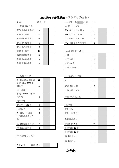 HSS膝关节功能评分