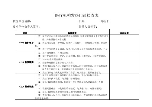 XX医院发热门诊检查表(控感)