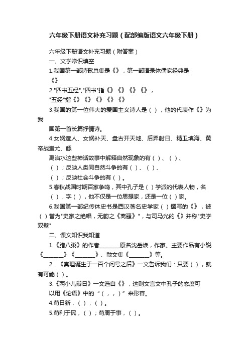 六年级下册语文补充习题（配部编版语文六年级下册）