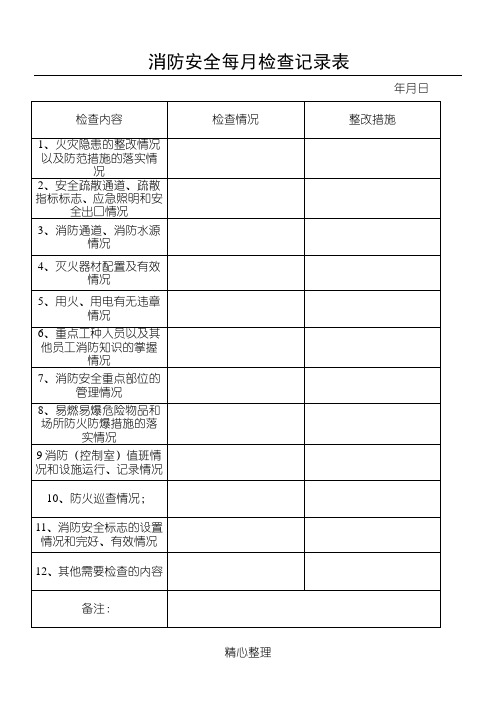 (完整版)消防安全每月记录表格模板