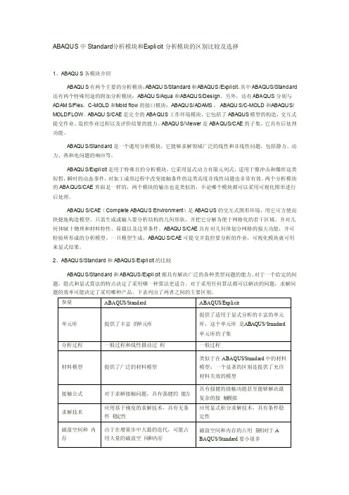 ABAQUS中Standard分析模块和Explicit分析模块的区别比较及选择