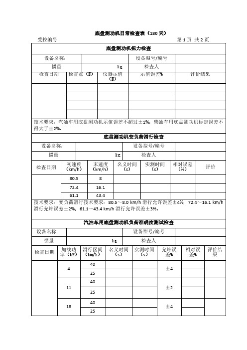 机动车环保检测180天设备检查项目记录表格