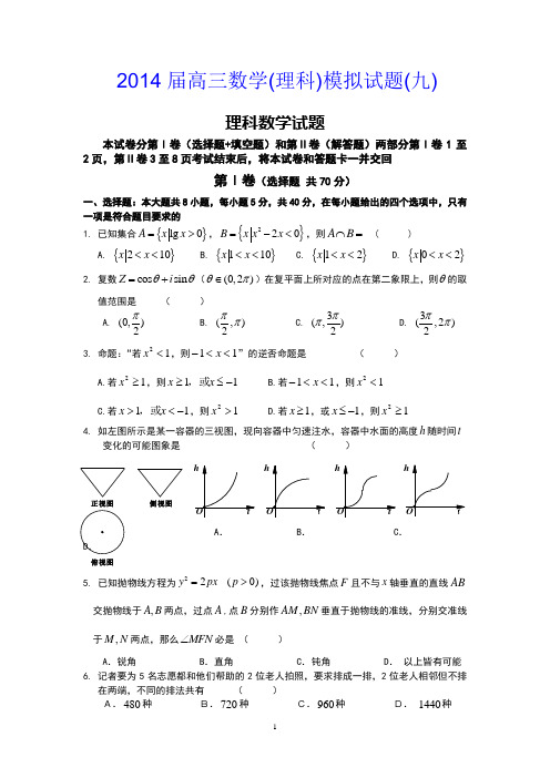 2014届高三数学(理科)模拟试题(九)