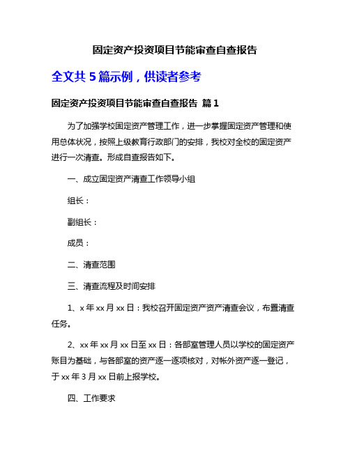 固定资产投资项目节能审查自查报告