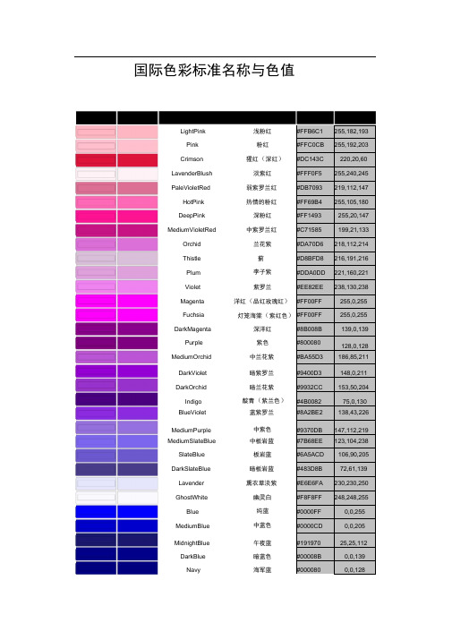 国际色彩标准名称与色值