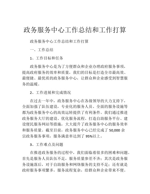 政务服务中心工作总结和工作打算