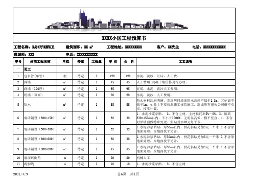 某小区工程预算书样本