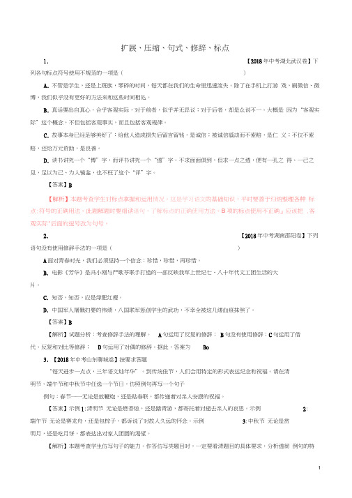 2018年全国各地中考试题分类汇编：扩展、压缩、句式、修辞、标点及答案解析(11页)