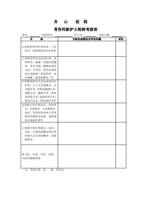 骨伤科新护士轮转考核表