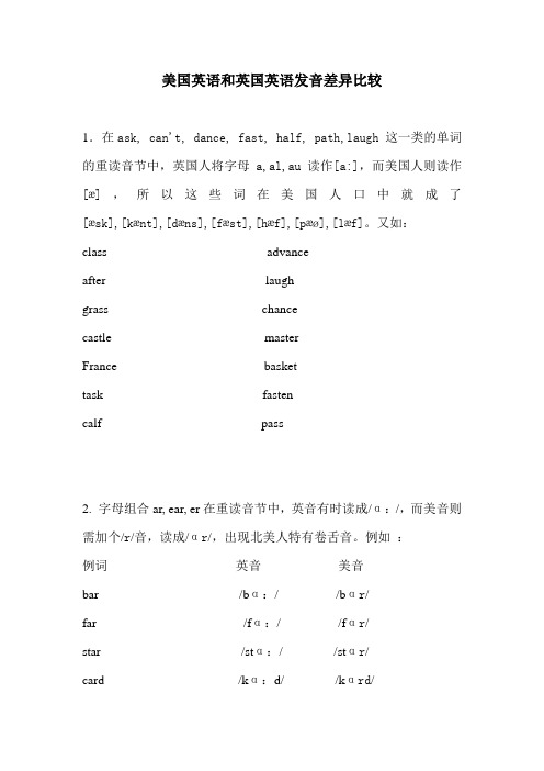 美国英语和英国英语发音差异比较