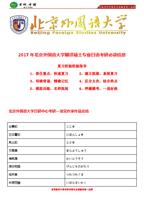 北京外国语大学翻译硕士日语考研参考书目、考研真题、复试真题