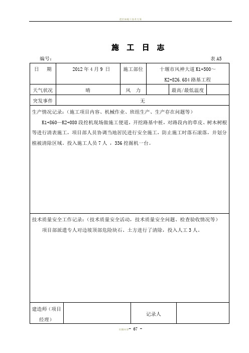 公路工程施工日志