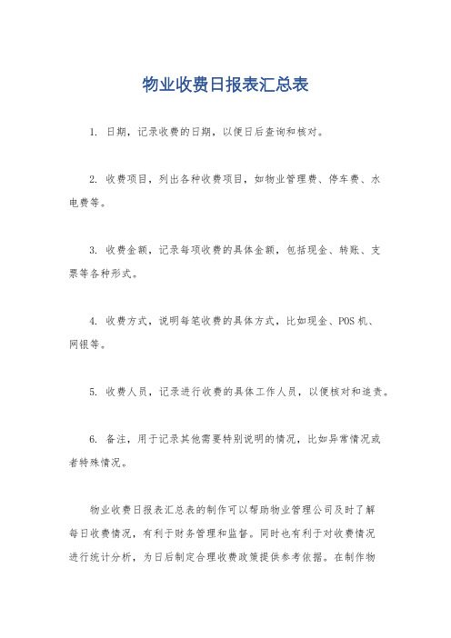 物业收费日报表汇总表