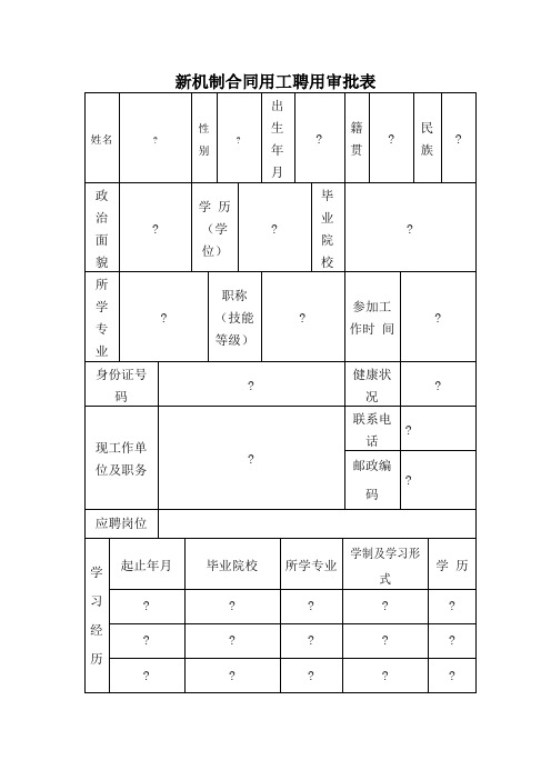 新机制合同用工聘用审批表