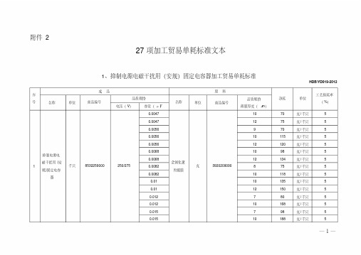 27项加工贸易单耗标准文本