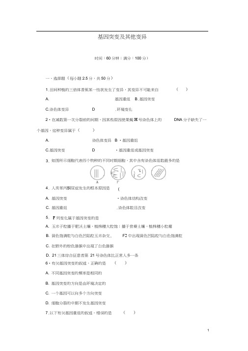 2019高中生物阶段质量检测(五)基因突变及其他变异(含解析)新人教版必修2