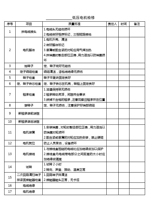 低压电机检修项目及标准